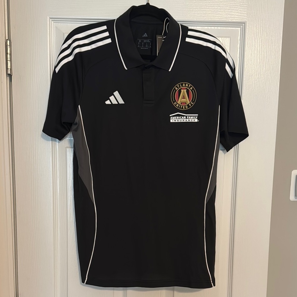 NWT Atlanta United FC Adidas Black and White Polo Shirt with Stripes